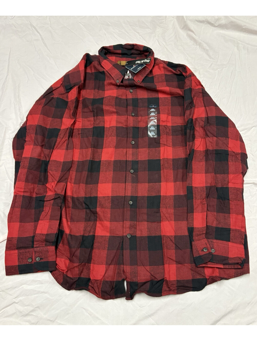 NWT St. Johns Bay Shirt Mens 3XLT Red Buffalo Check Flannel Button Down B&T!